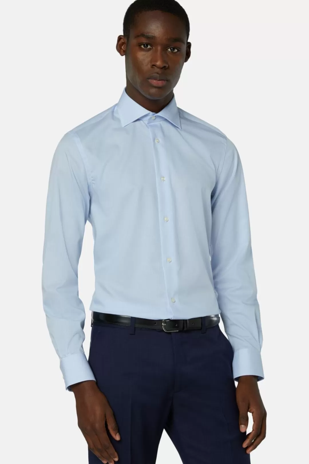 Boggi Camicia A Righe Azzurre In Cotone E Tencel Slim Azzurro Store