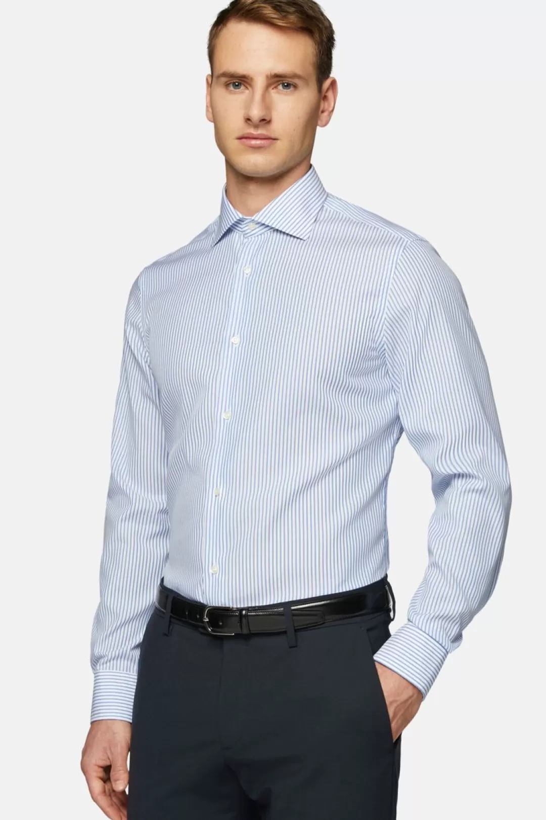 Boggi Camicia A Righe Azzurre In Cotone Slim Fit Azzurro Fashion