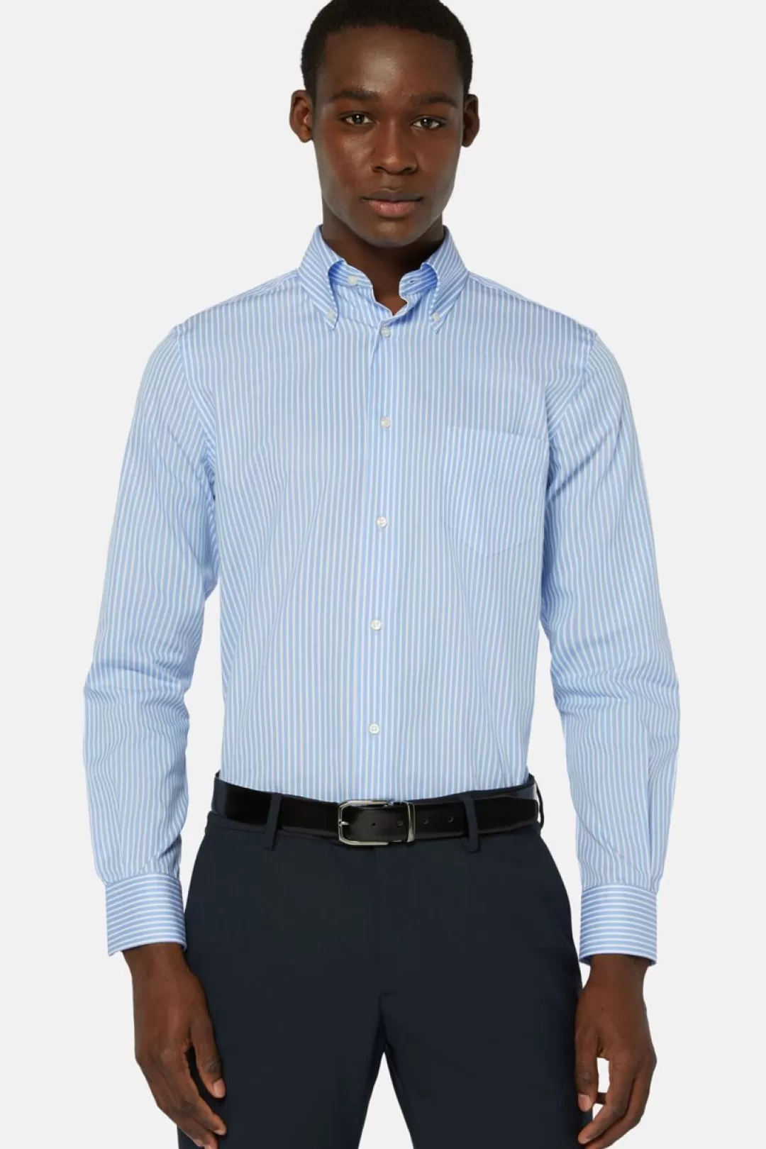 Boggi Camicia A Righe Azzurre In Twill Di Cotone Regular Blu Chiaro Store