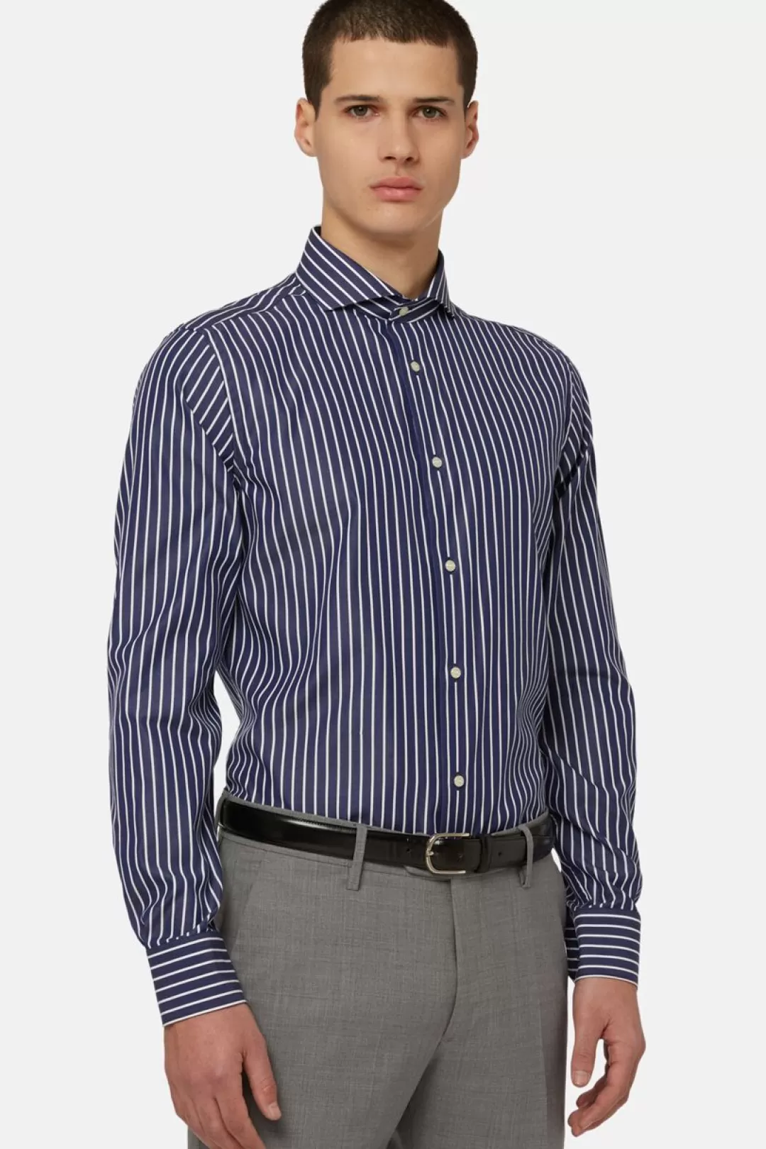 Boggi Camicia A Righe In Cotone Regular Fit Blu New