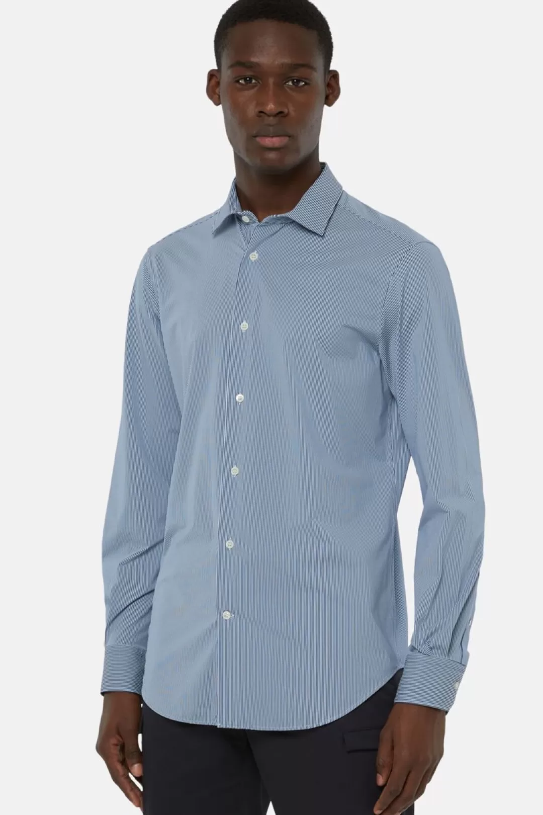 Boggi Camicia A Righe In Nylon Elasticizzato Slim Blu Best