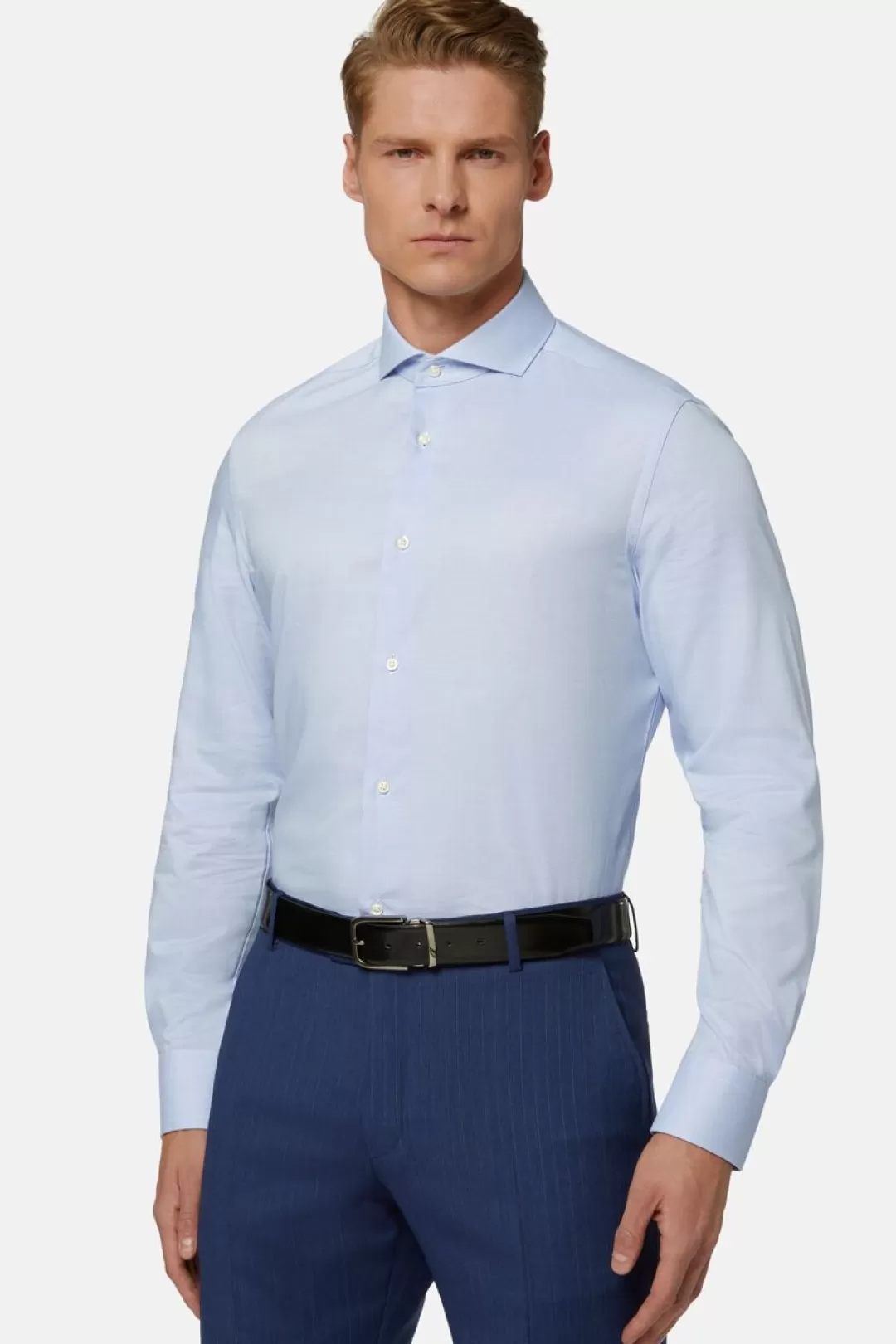 Boggi Camicia Azzurra In Cotone Dobby Slim Fit Azzurro Outlet