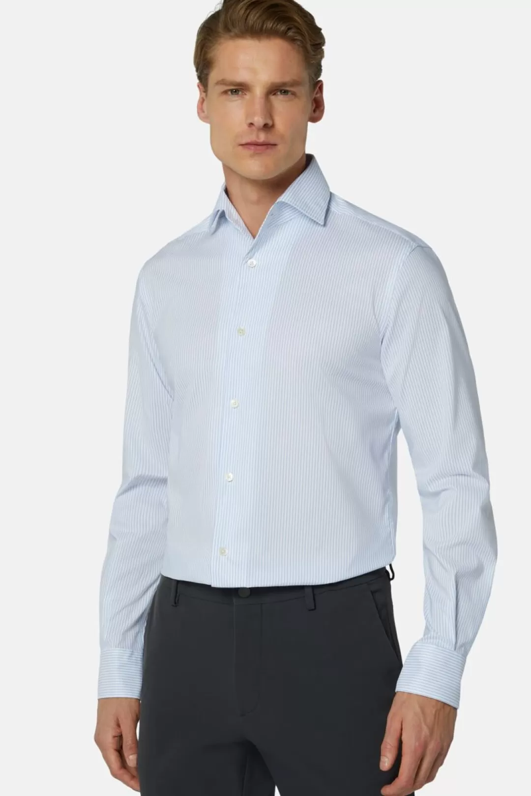 Boggi Camicia Azzurra In Cotone E Coolmax® Regular Fit Azzurro Discount