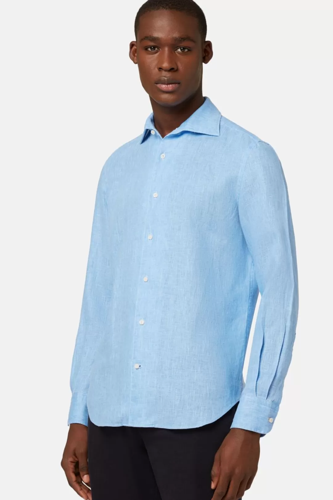 Boggi Camicia Azzurra In Lino Regular Fit Blu Chiaro New