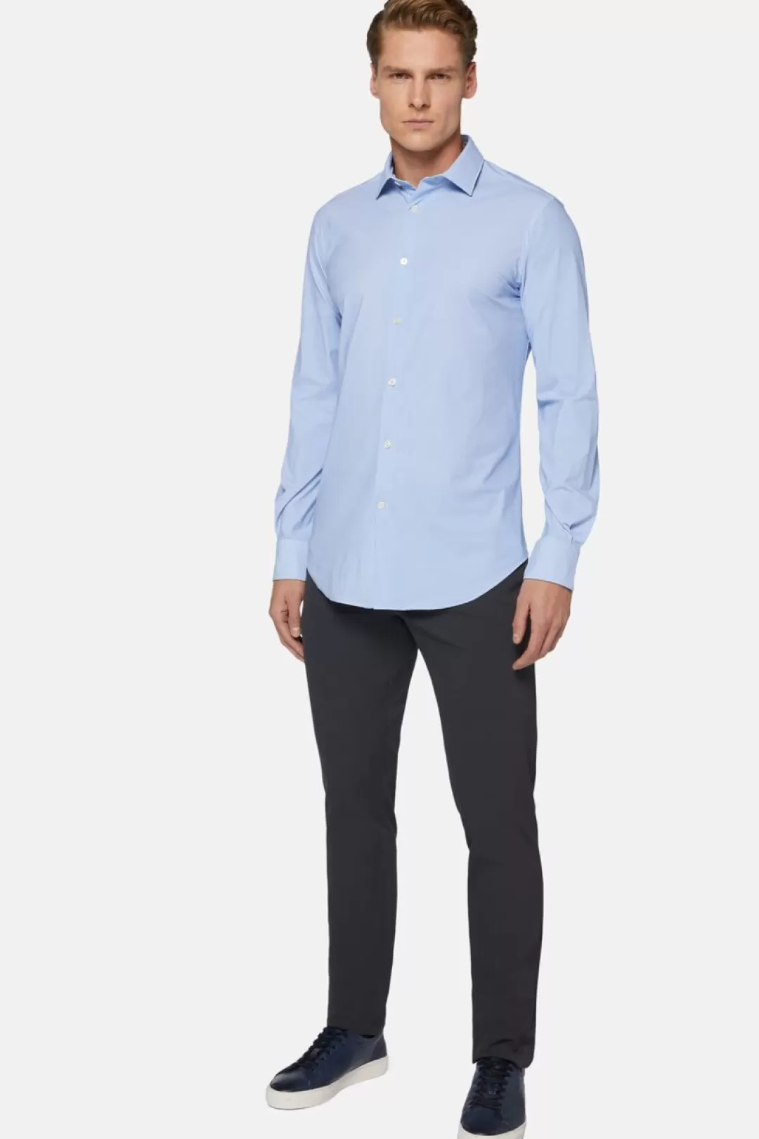 Boggi Camicia Azzurra In Nylon Elasticizzato Slim Fit Azzurro Cheap