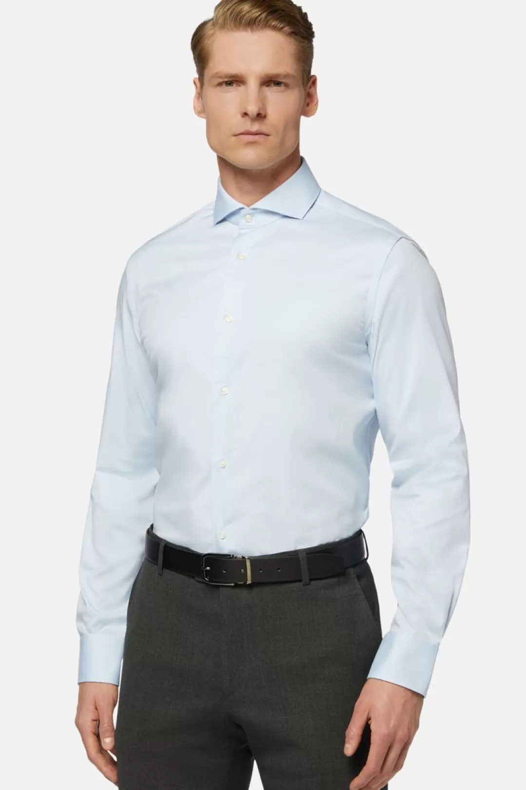 Boggi Camicia Azzurra In Pin Point Di Cotone Slim Fit Azzurro Online