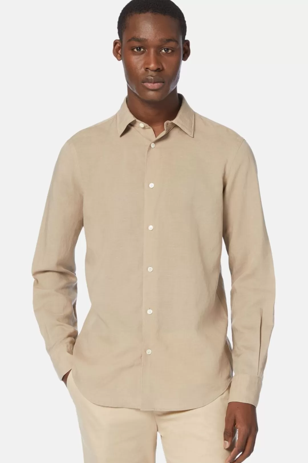 Boggi Camicia Beige In Tencel Lino Regular Fit Sabbia Shop