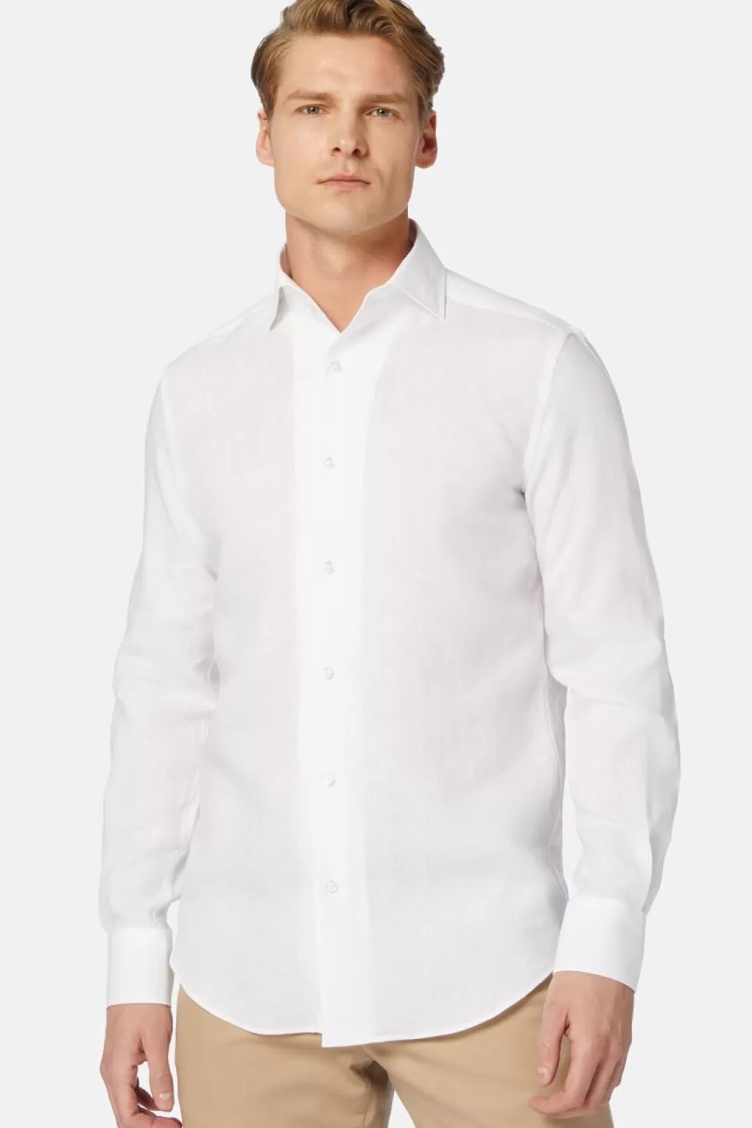 Boggi Camicia Bianca In Lino Regular Fit Bianco Best Sale