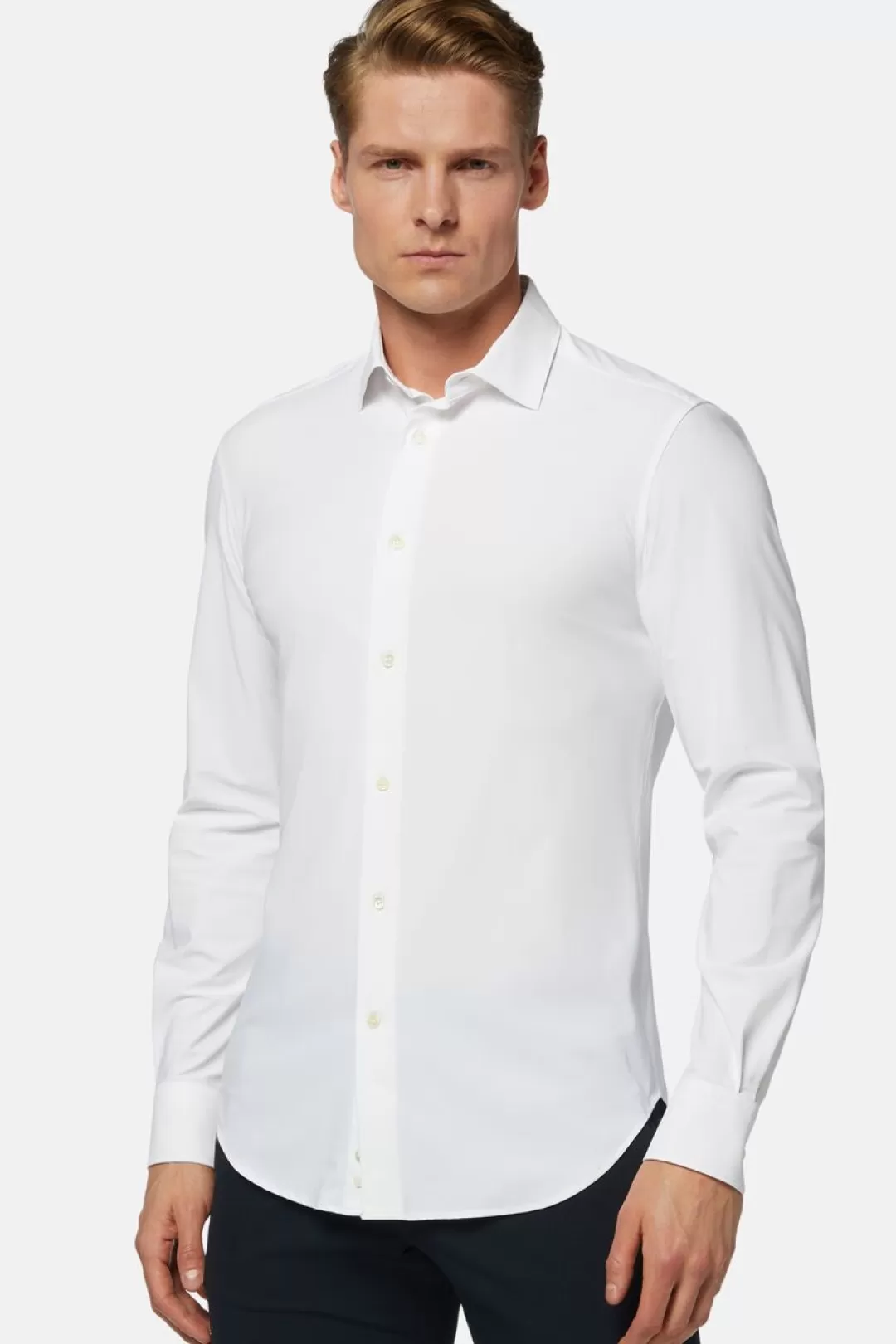 Boggi Camicia Bianca In Nylon Elasticizzato Slim Fit Bianco Store