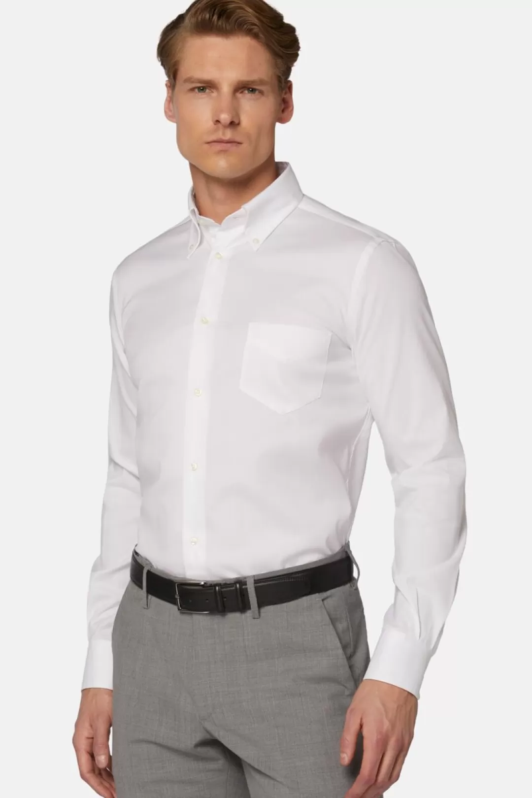 Boggi Camicia Bianca In Pin Point Di Cotone Regular Fit Bianco Outlet