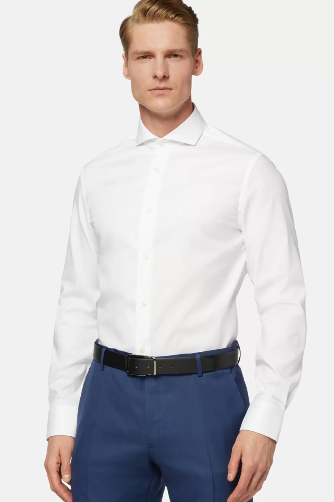 Boggi Camicia Bianca In Pin Point Di Cotone Slim Fit Bianco Discount