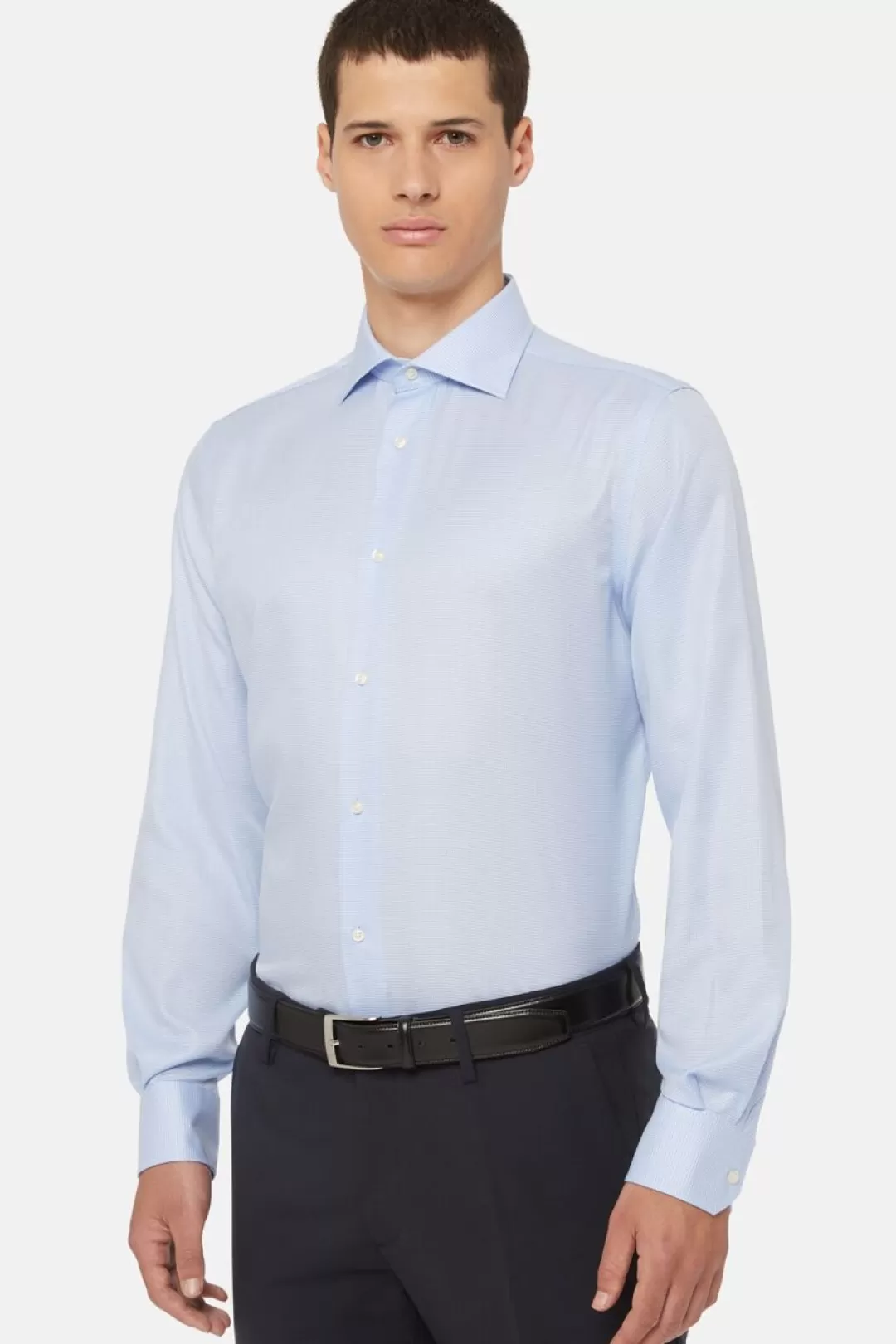 Boggi Camicia In Cotone Pied De Poule Azzurra Regular Blu Chiaro Store