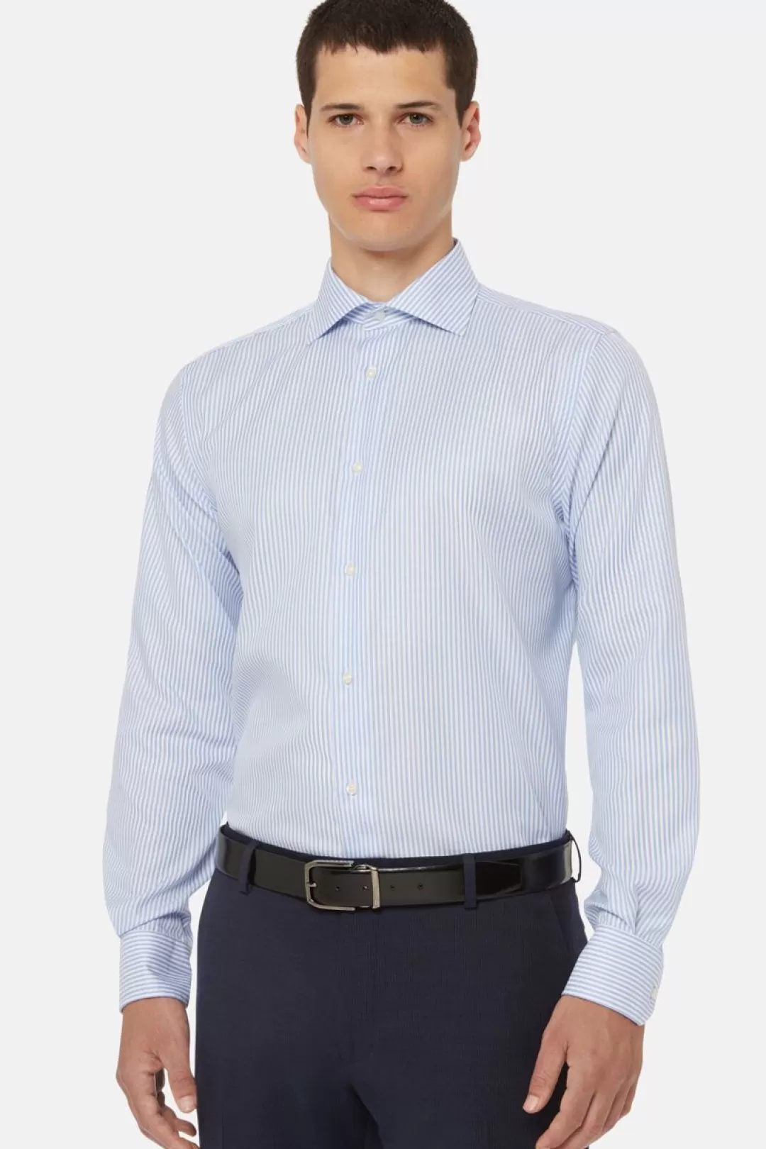 Boggi Camicia In Cotone Twill A Righe Azzurre Regular Blu Chiaro Fashion