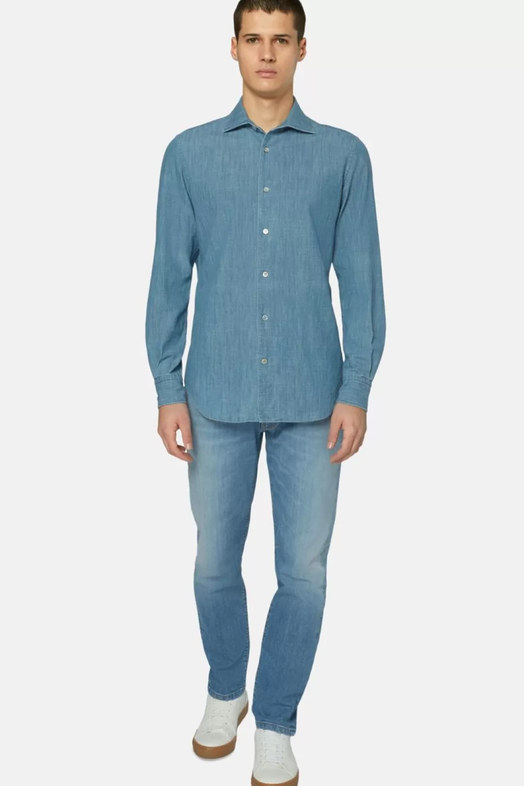 Boggi Camicia In Denim Di Cotone Regular Fit Indaco Discount