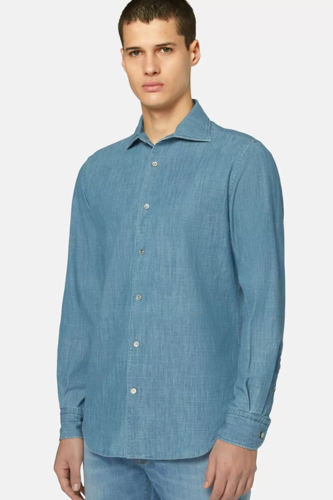 Boggi Camicia In Denim Di Cotone Regular Fit Indaco Discount