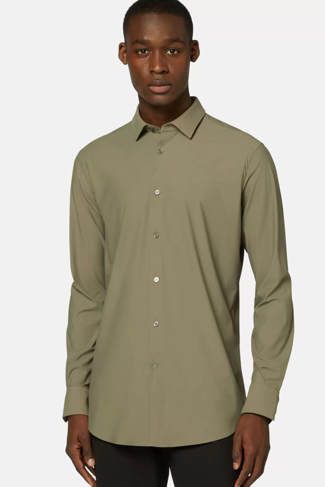 Boggi Camicia In Nylon Elasticizzato Verde Slim Militare Outlet