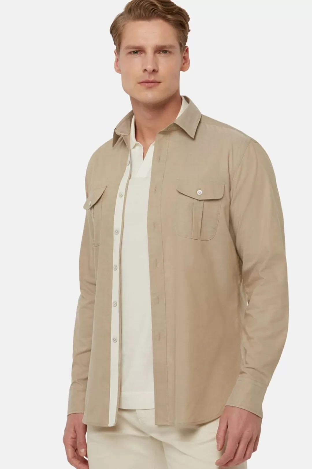 Boggi Camicia In Oxford Performante Regular Fit Beige Fashion