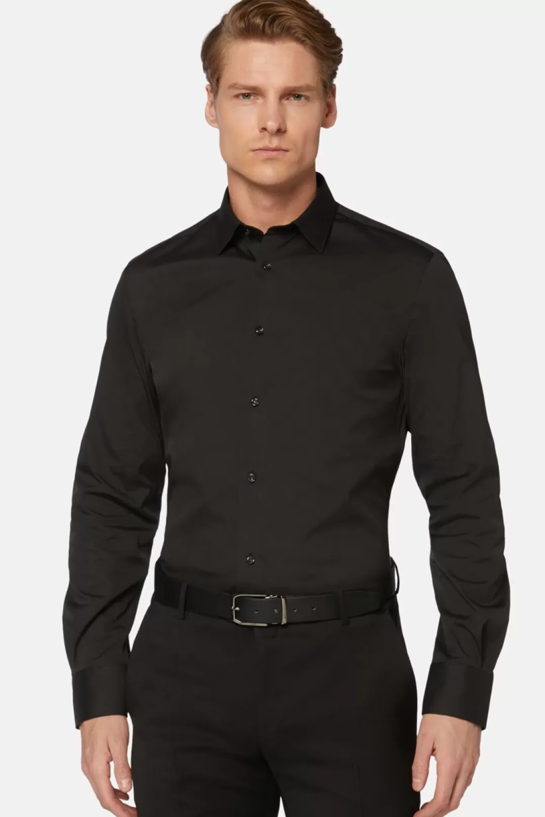 Boggi Camicia Nera In Cotone Elasticizzato Slim Fit Nero Discount