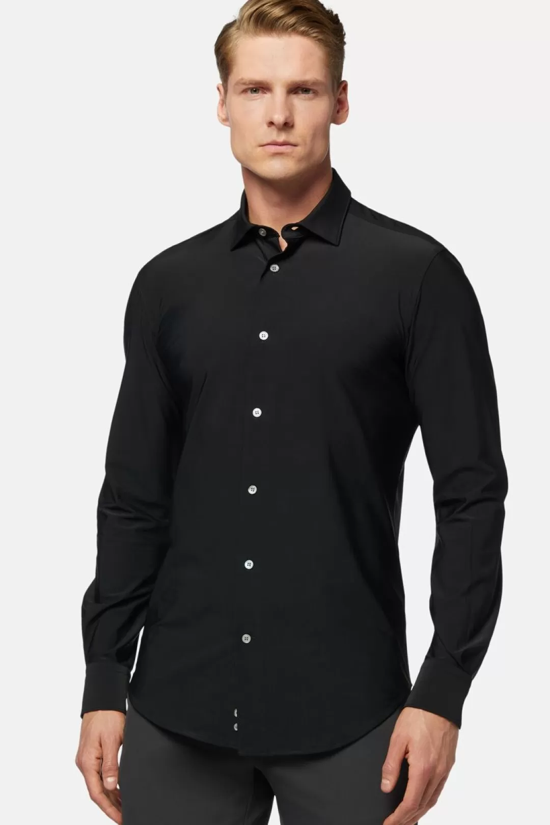 Boggi Camicia Nera In Nylon Elasticizzato Slim Fit Nero Sale