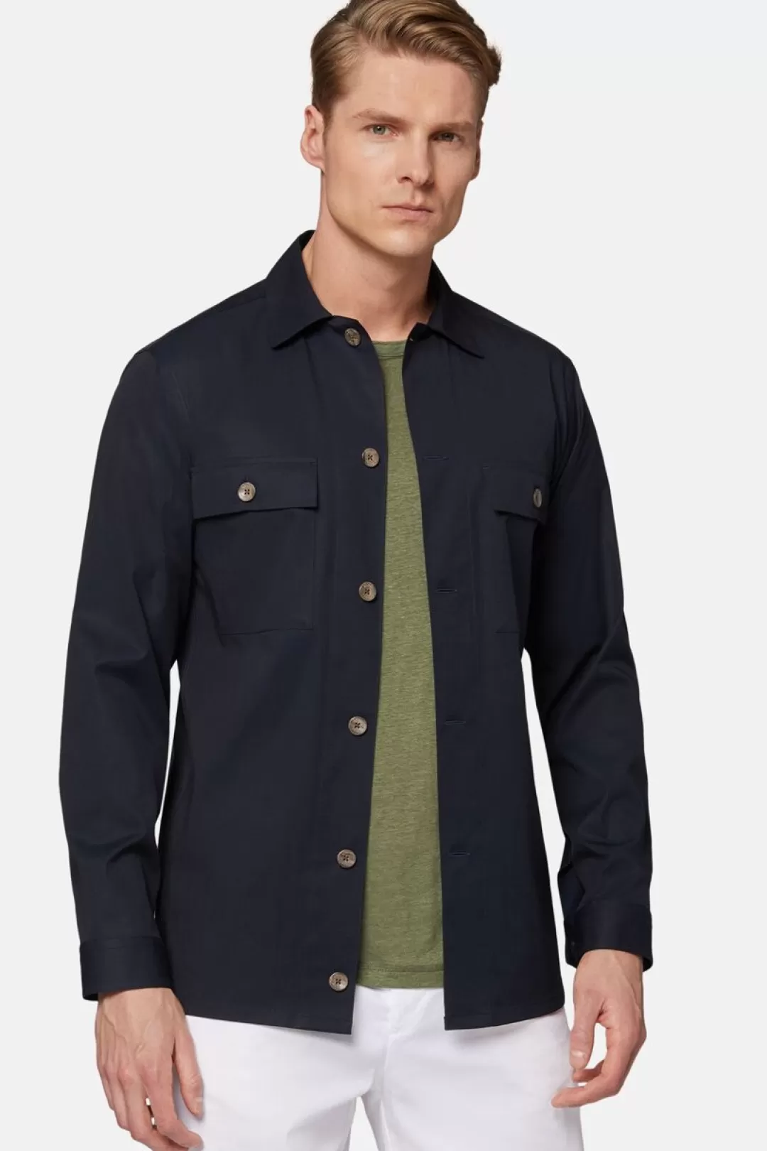 Boggi Camicia Over Camp In Cotone E Tencel Navy Discount