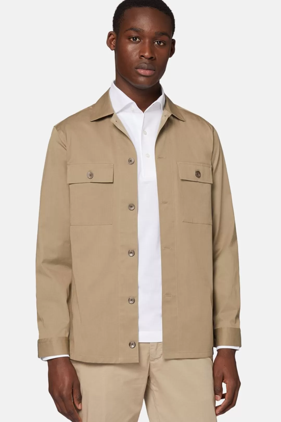 Boggi Camicia Over Camp Tortora In Cotone Tencel Taupe Discount