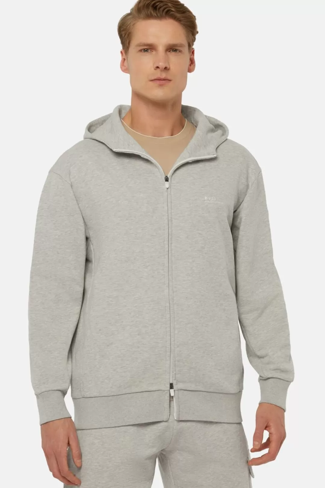 Boggi Felpa Full Zip In Misto Cotone Riciclato Grigio Fashion