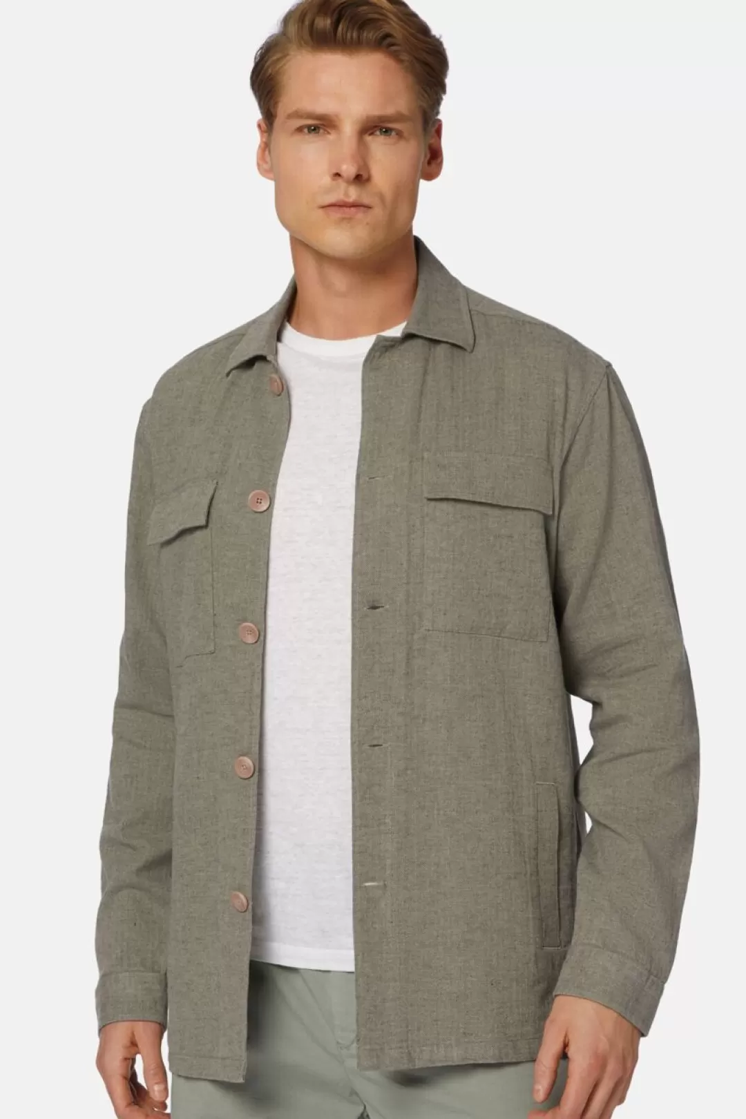 Boggi Giacca Camicia Link In Cotone E Lino Verde Sale