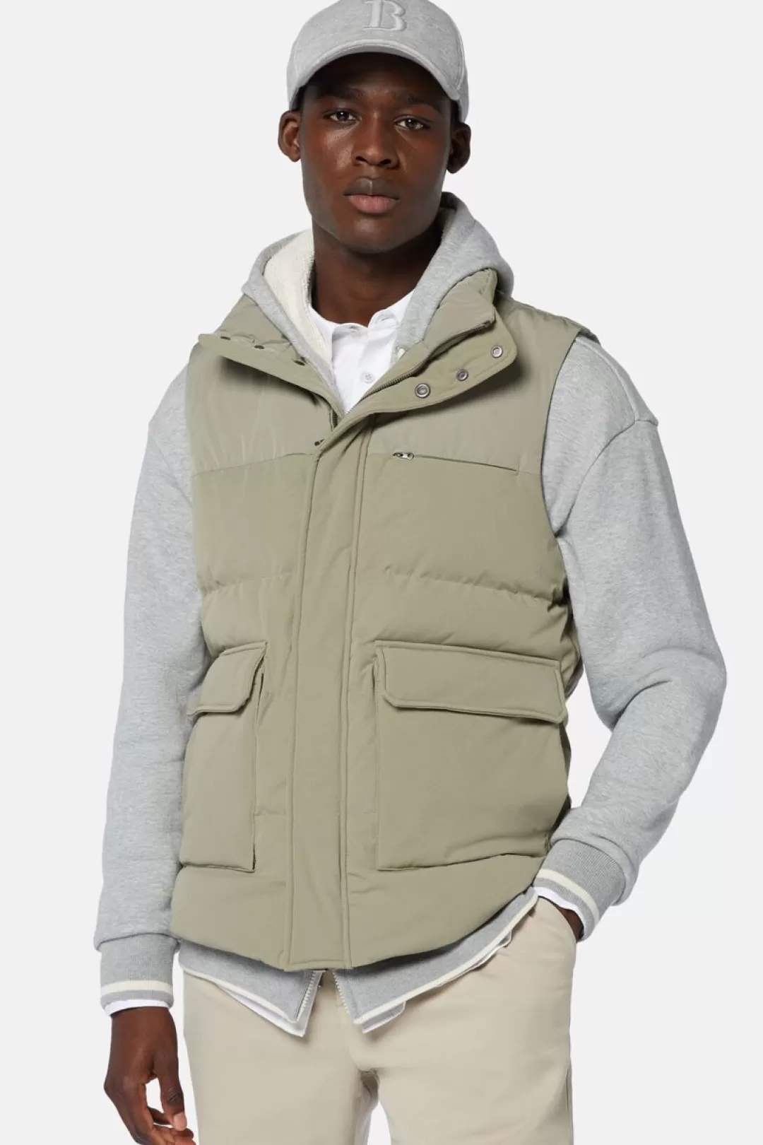 Boggi Gilet In Nylon Imbottito In Piuma Con Cappuccio Beige Flash Sale