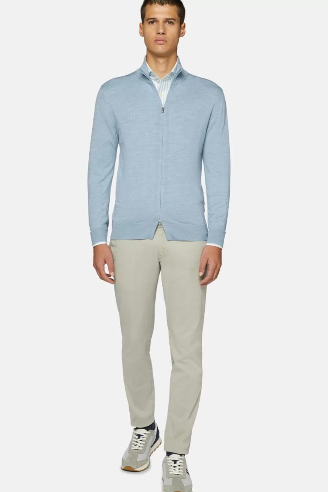 Boggi Maglia Full Zip Azzurra In Lana Merino Azzurro Cheap