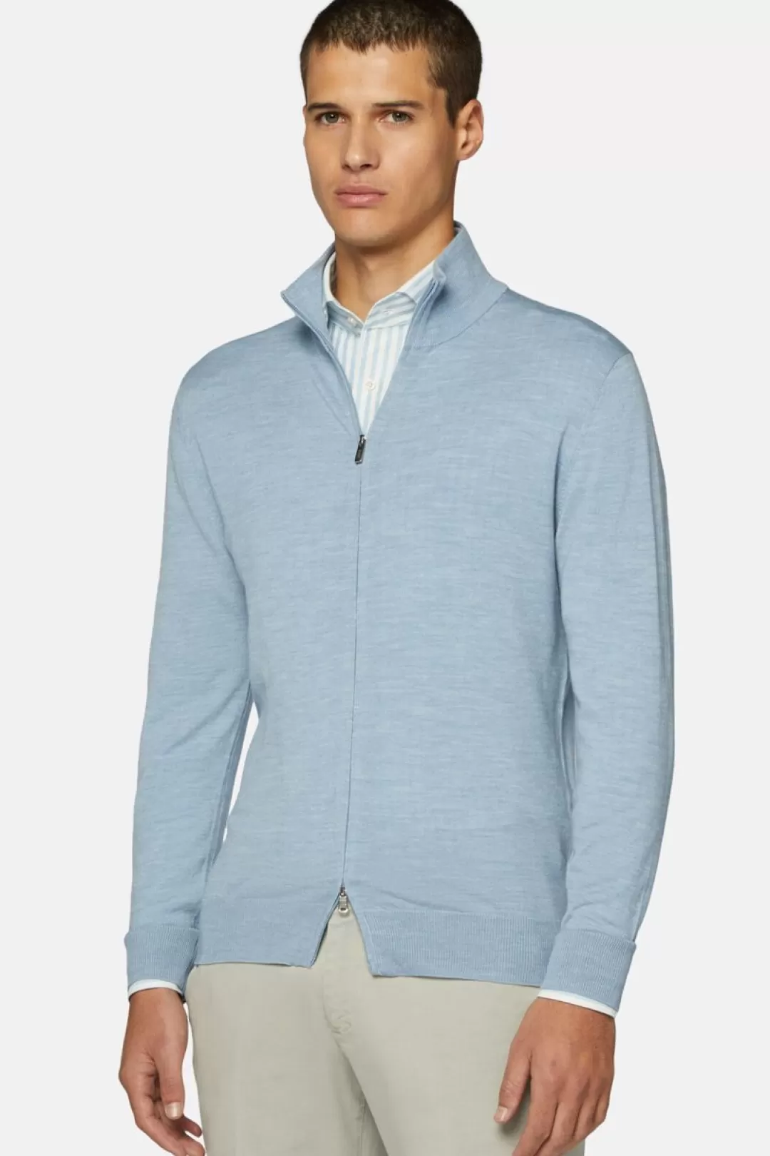 Boggi Maglia Full Zip Azzurra In Lana Merino Azzurro Cheap