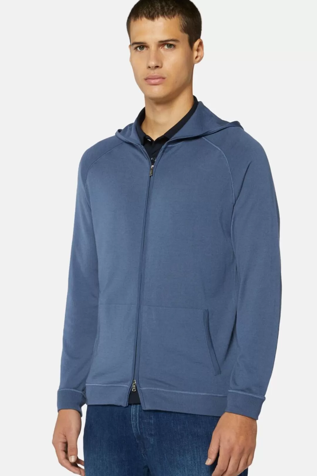 Boggi Maglia Full Zip Con Cappuccio Avio In Lana Merino Air-Blu Fashion