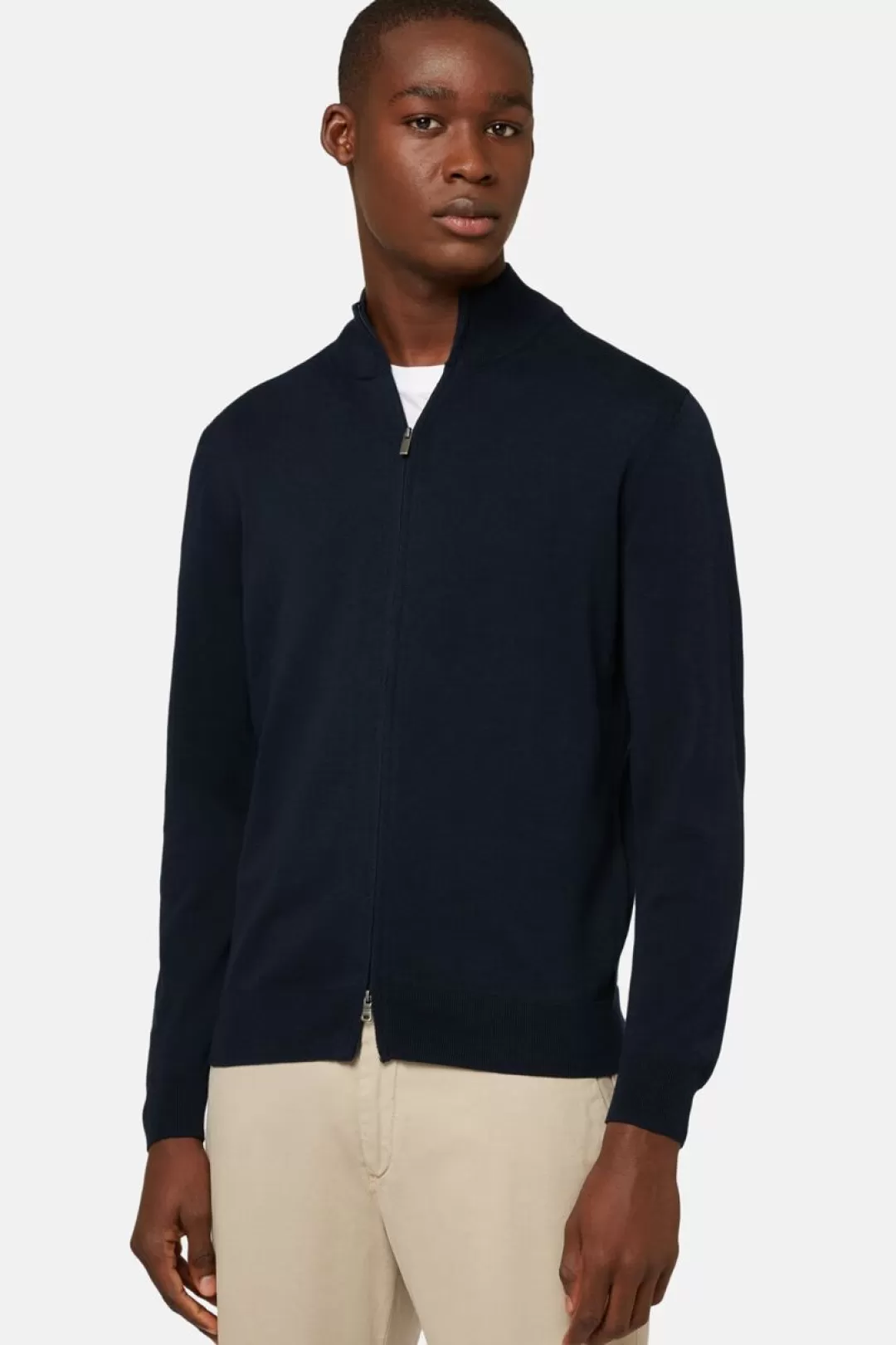 Boggi Maglia Full Zip In Cotone Pima Navy Cheap