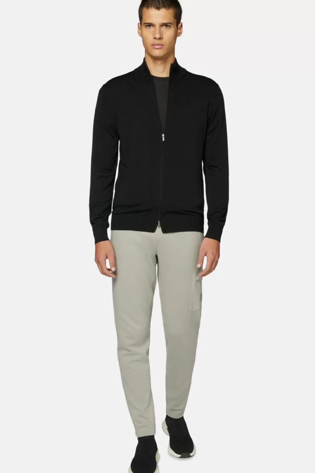 Boggi Maglia Full Zip In Lana Merino Nero Outlet