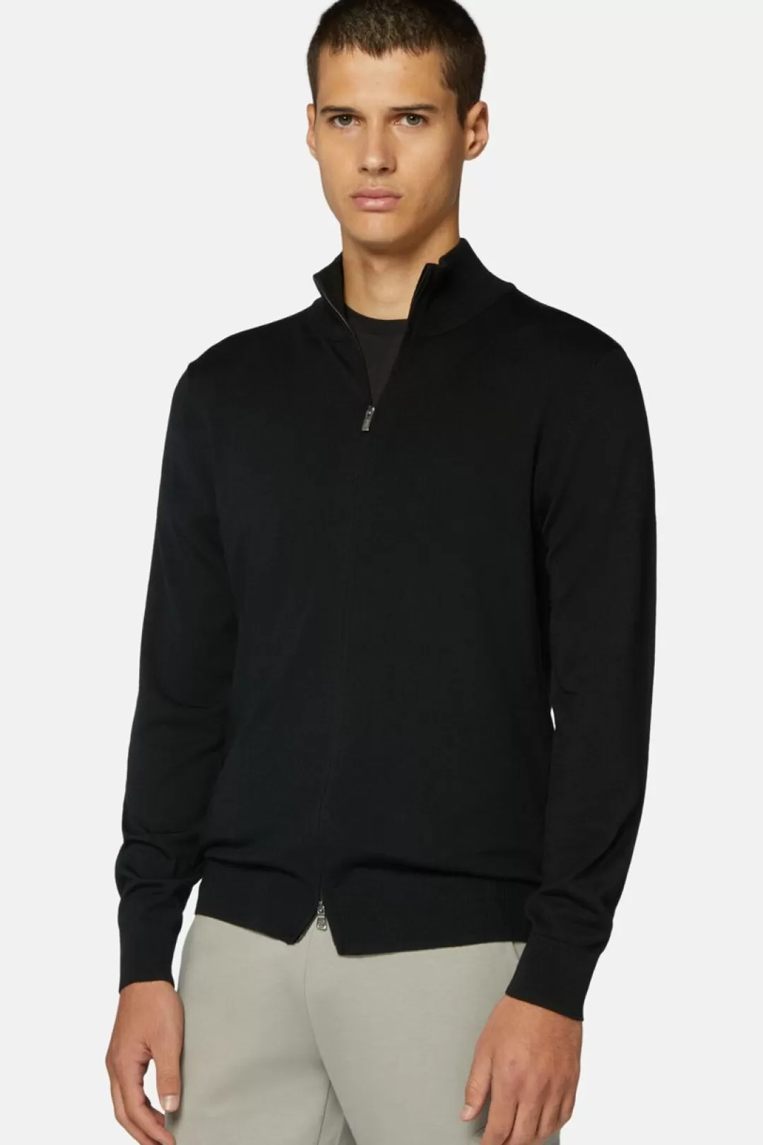 Boggi Maglia Full Zip In Lana Merino Nero Outlet