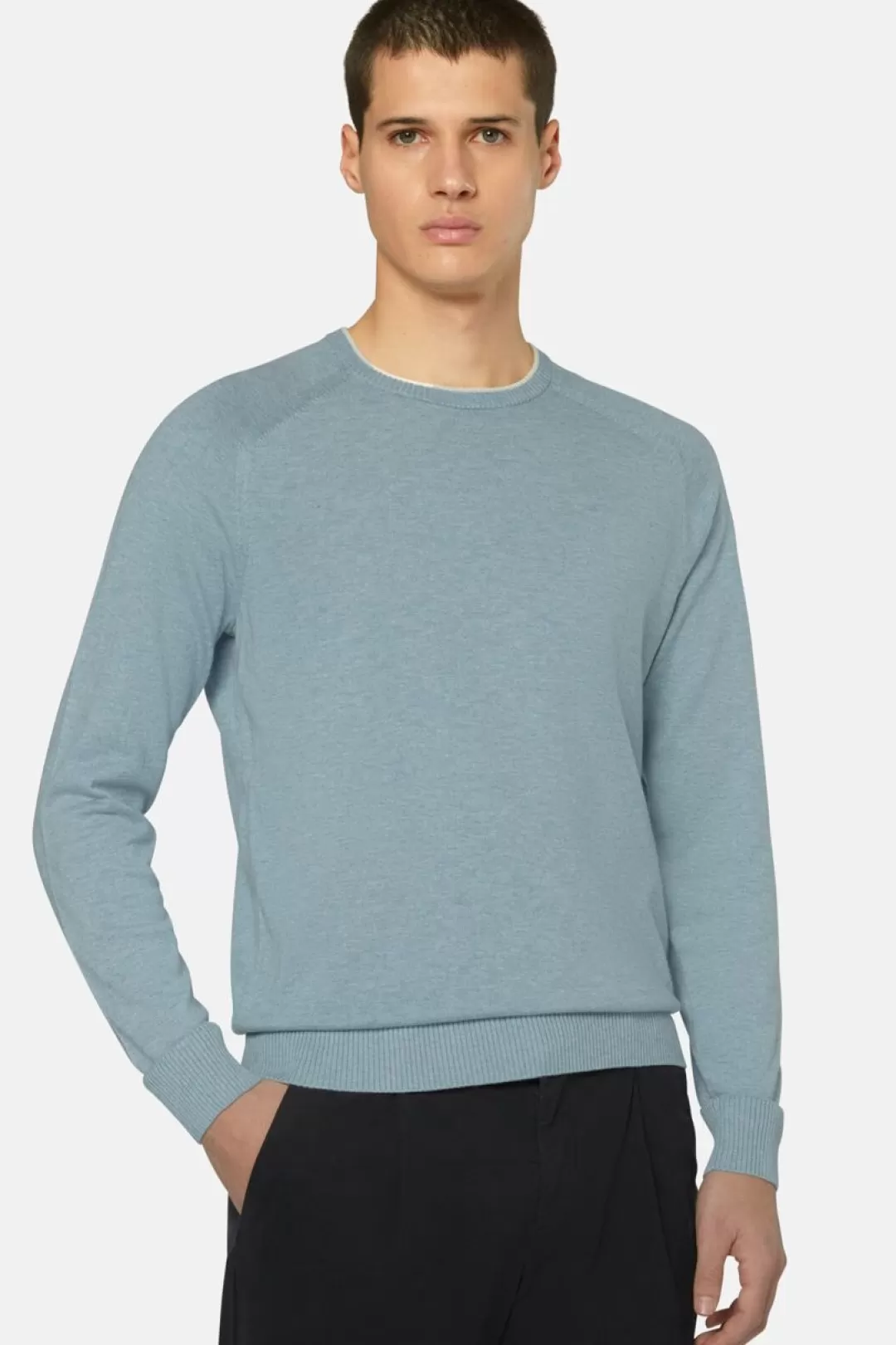 Boggi Maglia Girocollo Azzurra In Cotone Seta Cashmere Azzurro Cheap