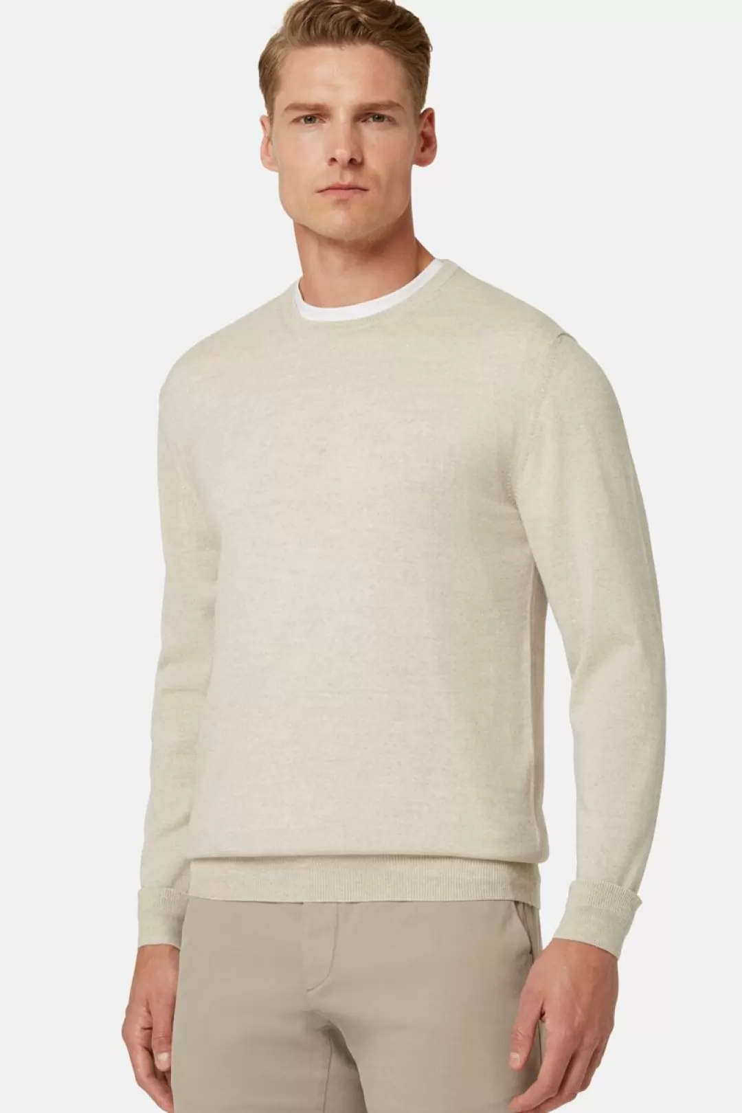 Boggi Maglia Girocollo Grigio Chiaro In Lana Merino Light Grey Discount