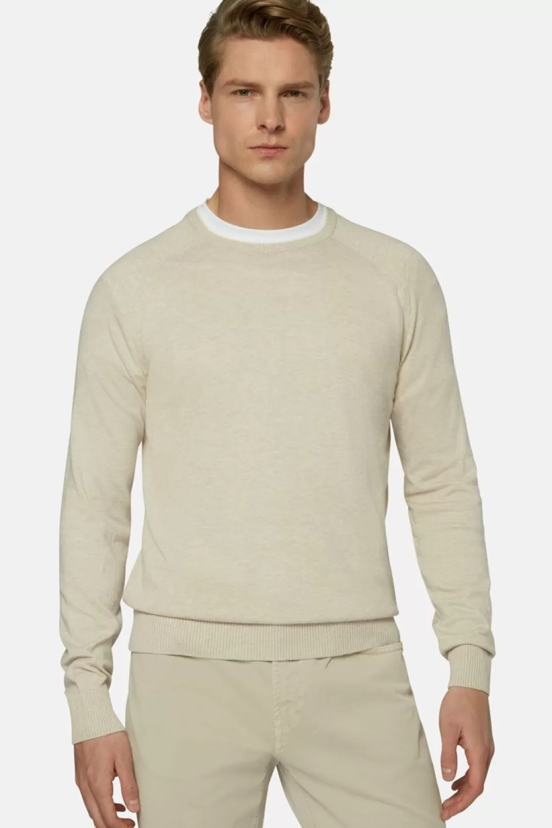 Boggi Maglia Girocollo In Cotone Seta Cashmere Beige Fashion