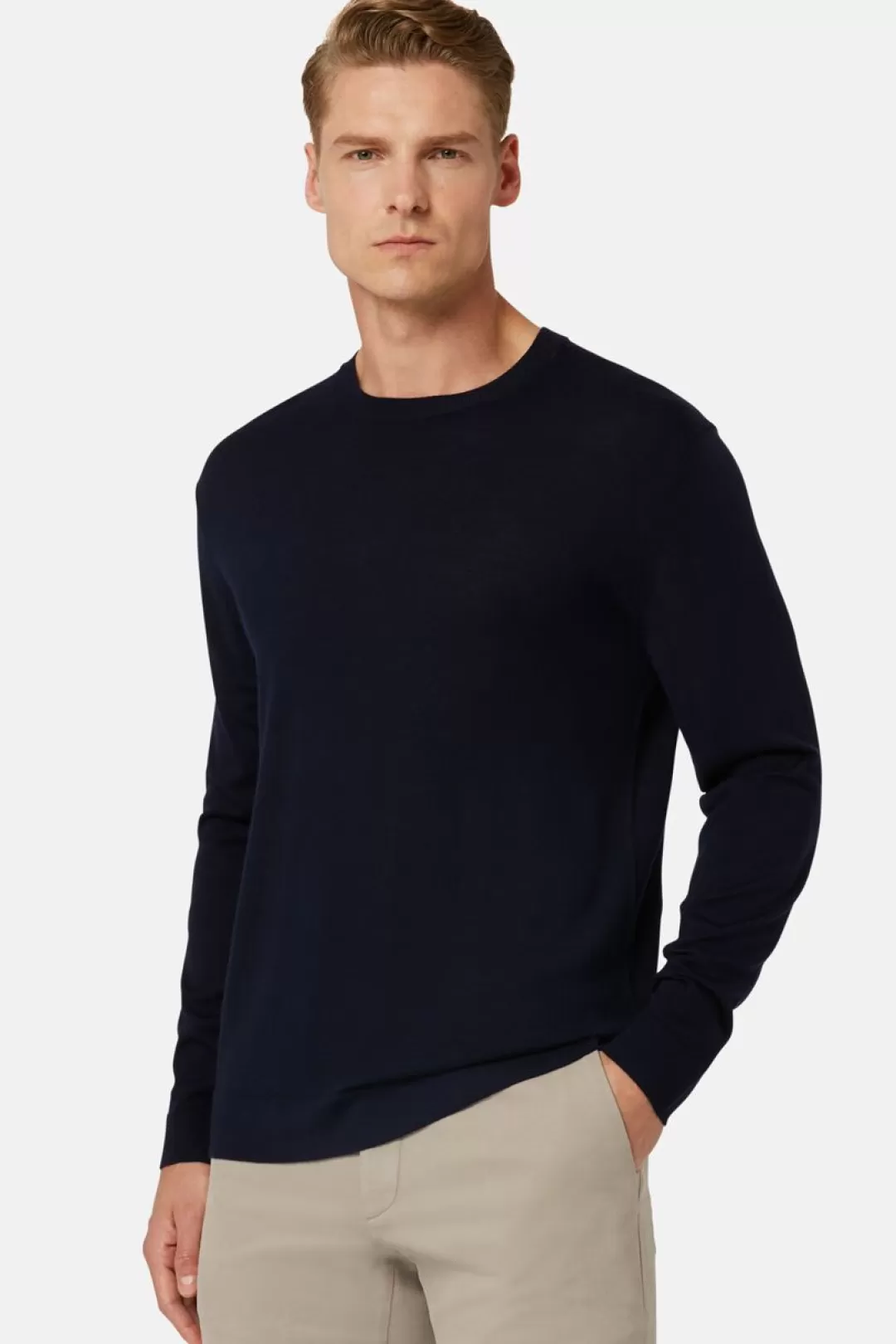 Boggi Maglia Girocollo In Lana Merino Superfine Navy Hot