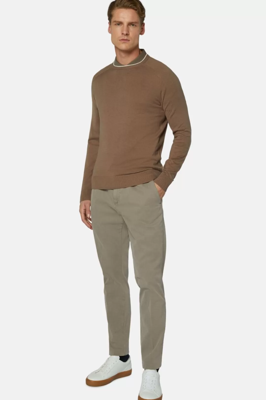 Boggi Maglia Girocollo Tortora In Cotone Seta Cashmere Taupe Cheap