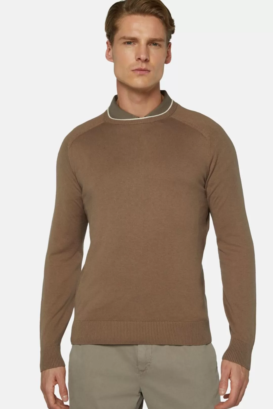 Boggi Maglia Girocollo Tortora In Cotone Seta Cashmere Taupe Cheap