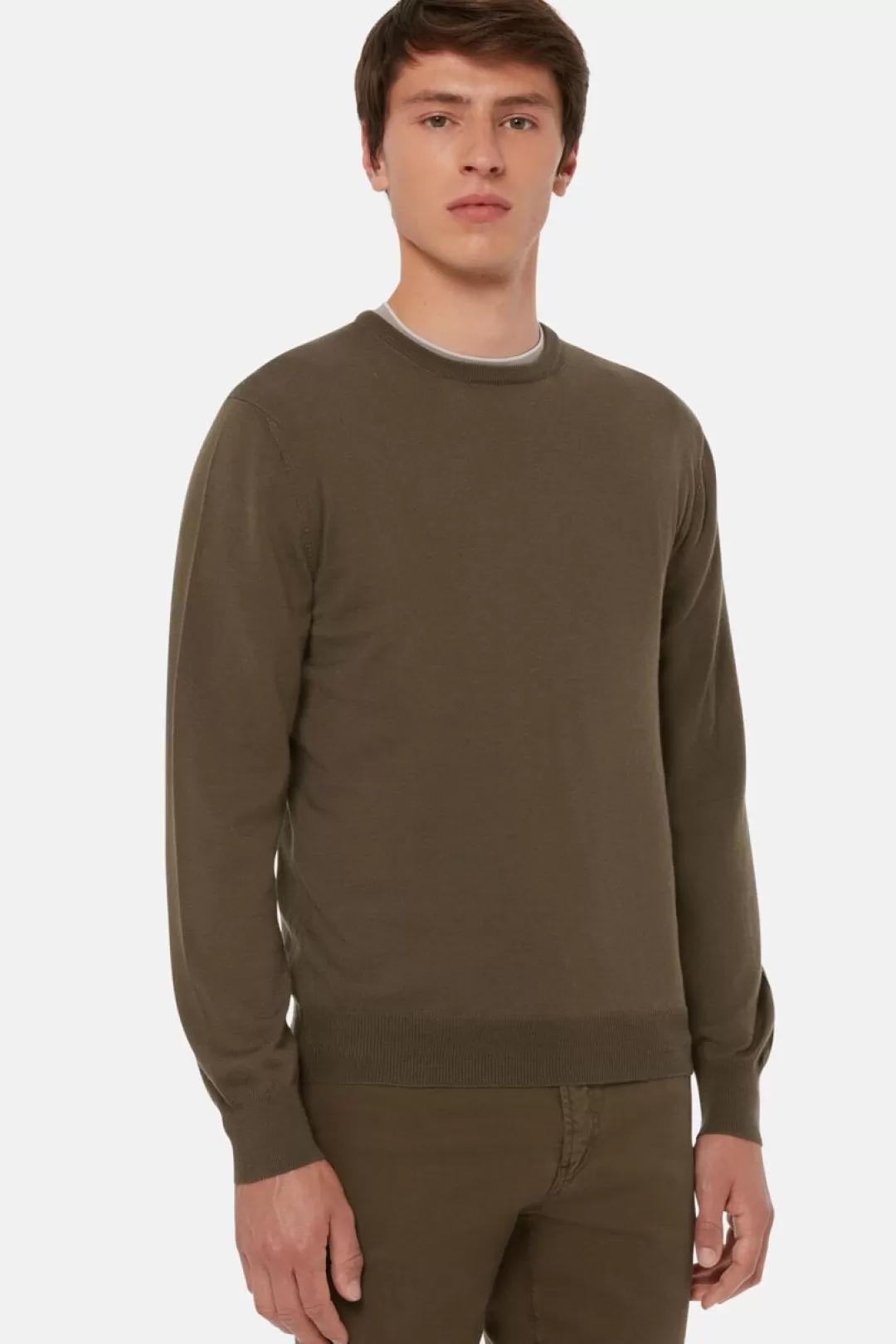 Boggi Maglia Girocollo Verde In Lana Merino Militare Online