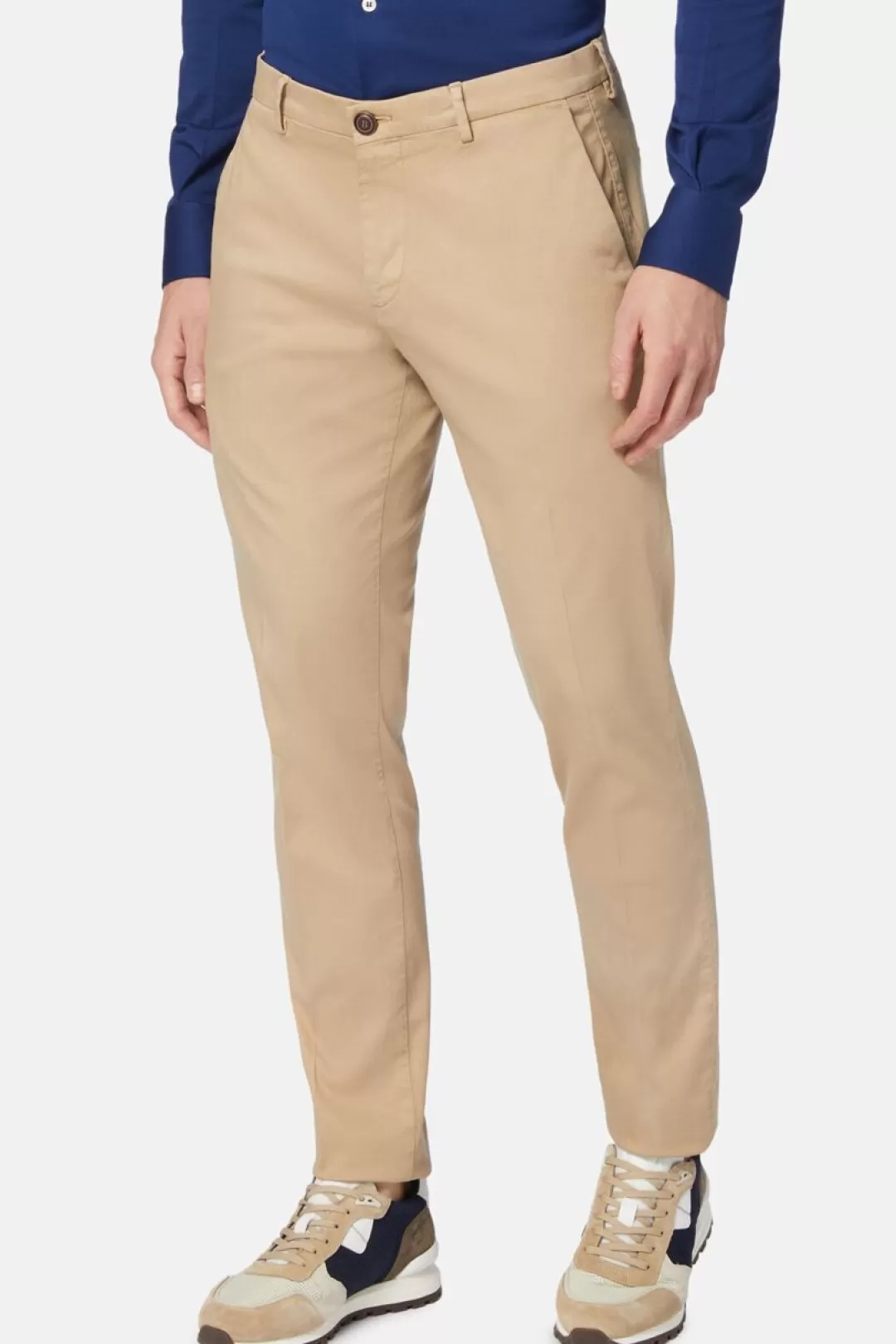 Boggi Pantaloni In Cotone Tencel Elasticizzato Sabbia Best Sale