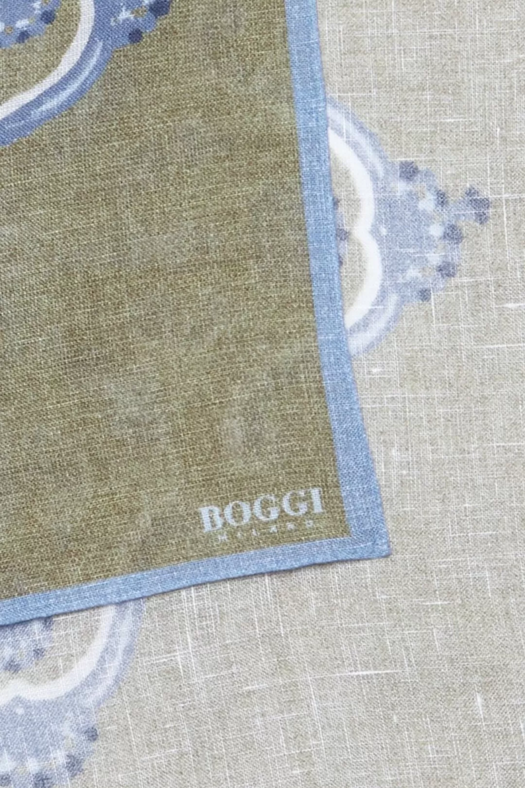 Boggi Pochette Macro Fantasia In Lino Verde Sale