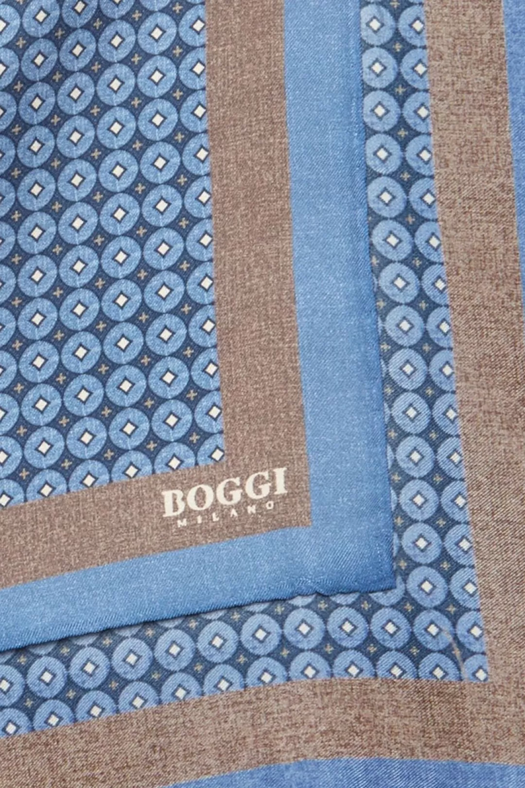 Boggi Pochette Motivo Geometrico In Seta Blu Outlet