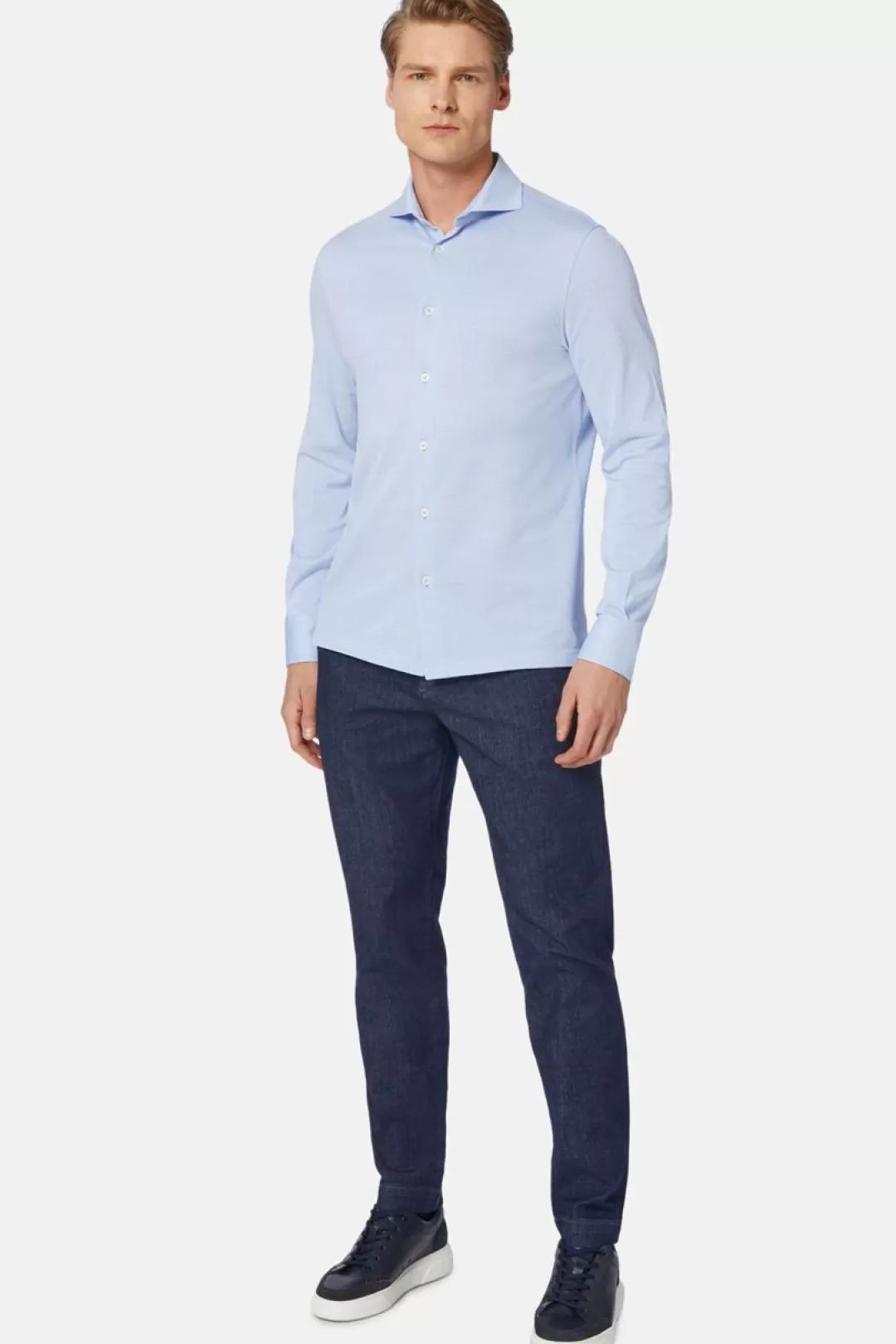 Boggi Polo Camicia In Pique Filo Di Scozia Slim Fit Blu Chiaro Online