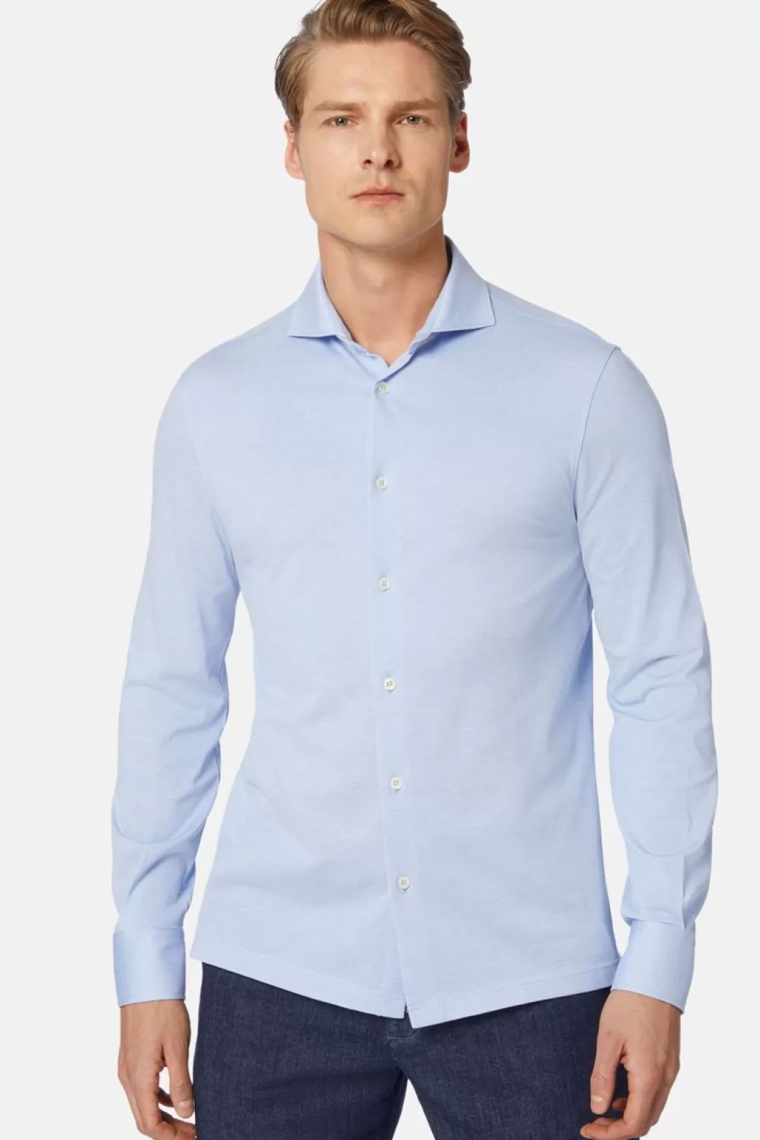 Boggi Polo Camicia In Pique Filo Di Scozia Slim Fit Blu Chiaro Online