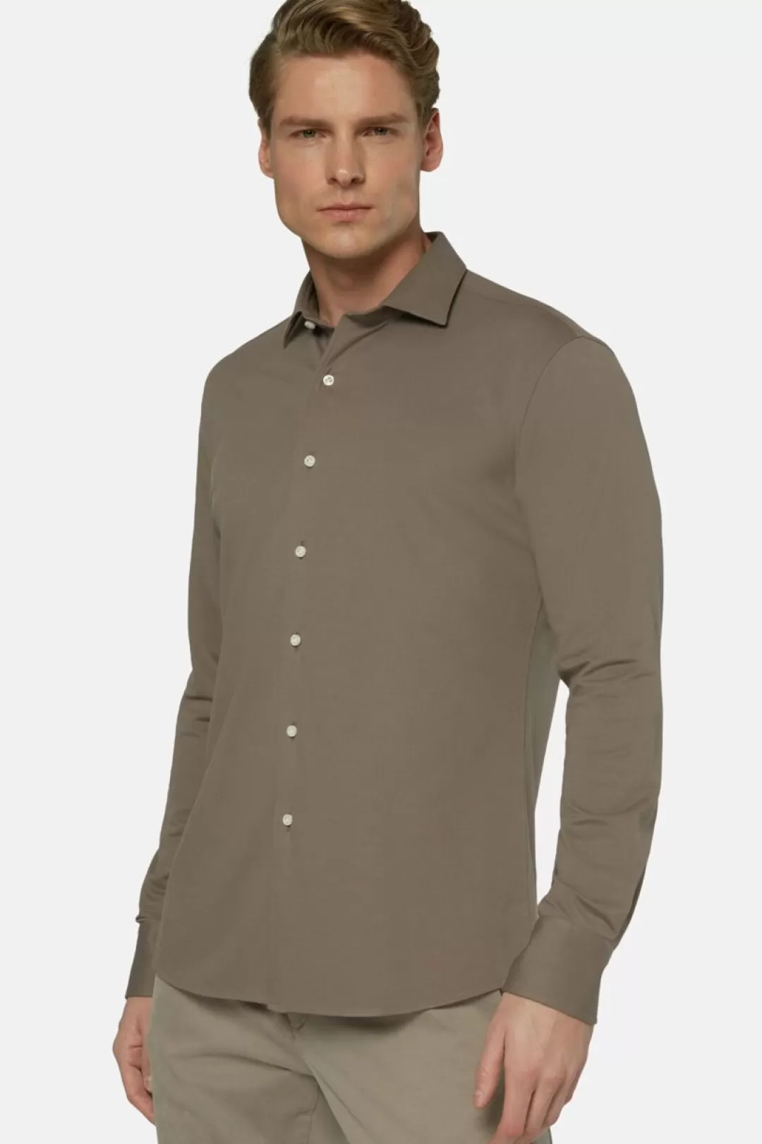 Boggi Polo Camicia In Pique Performante Regular Fit Beige Discount