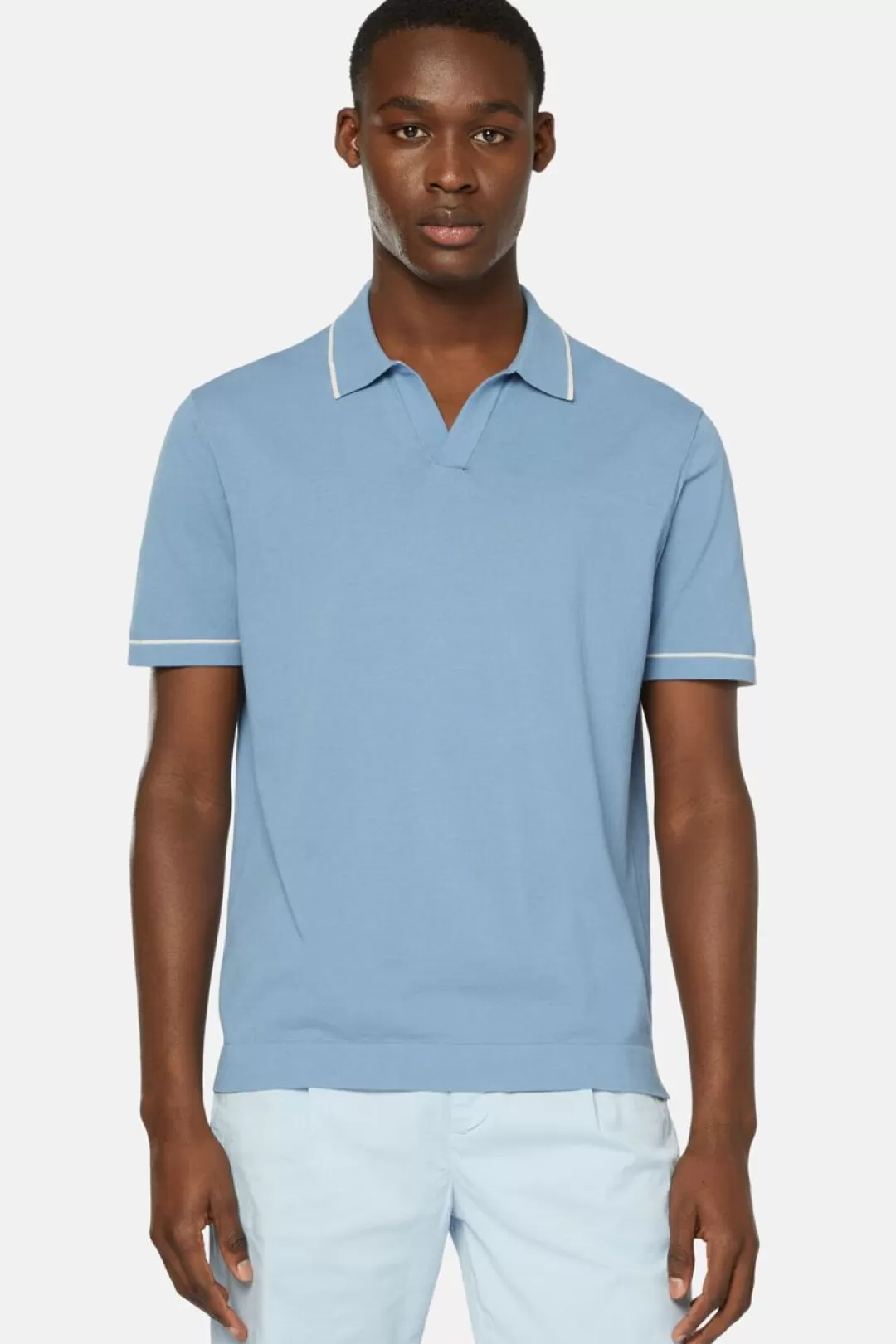 Boggi Polo Di Maglia Azzurra In Cotone Crepe Blu Chiaro Best