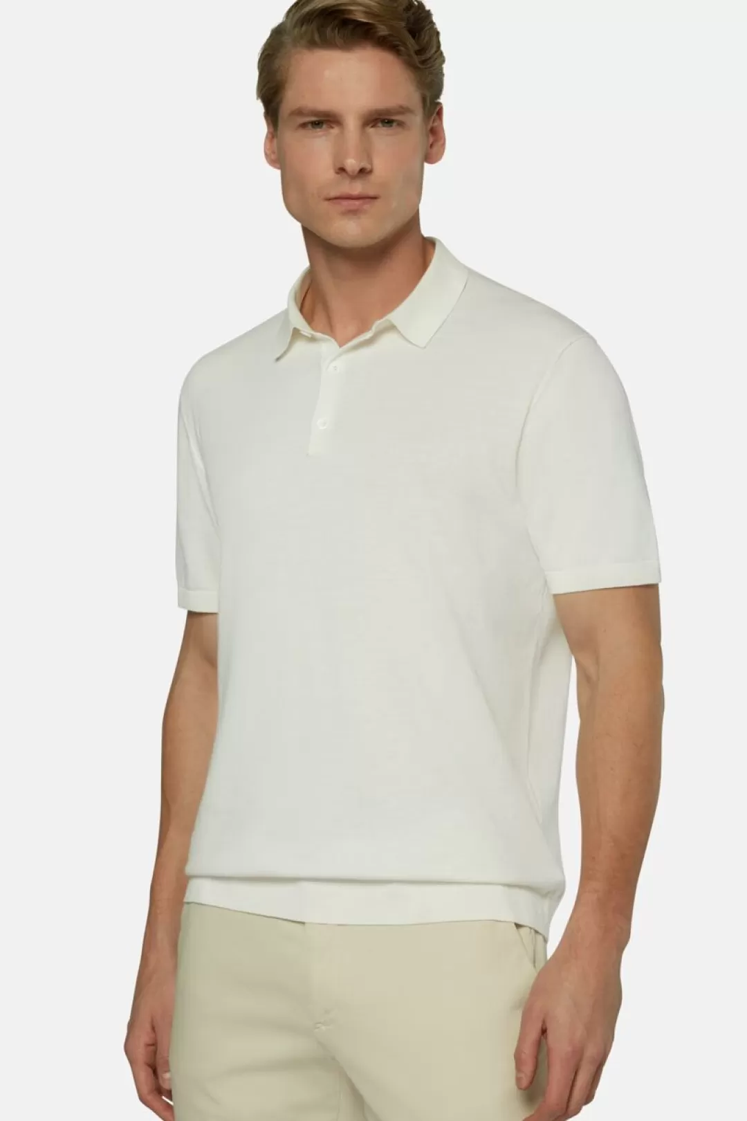 Boggi Polo Di Maglia Bianca In Cotone Crepe Bianco Shop