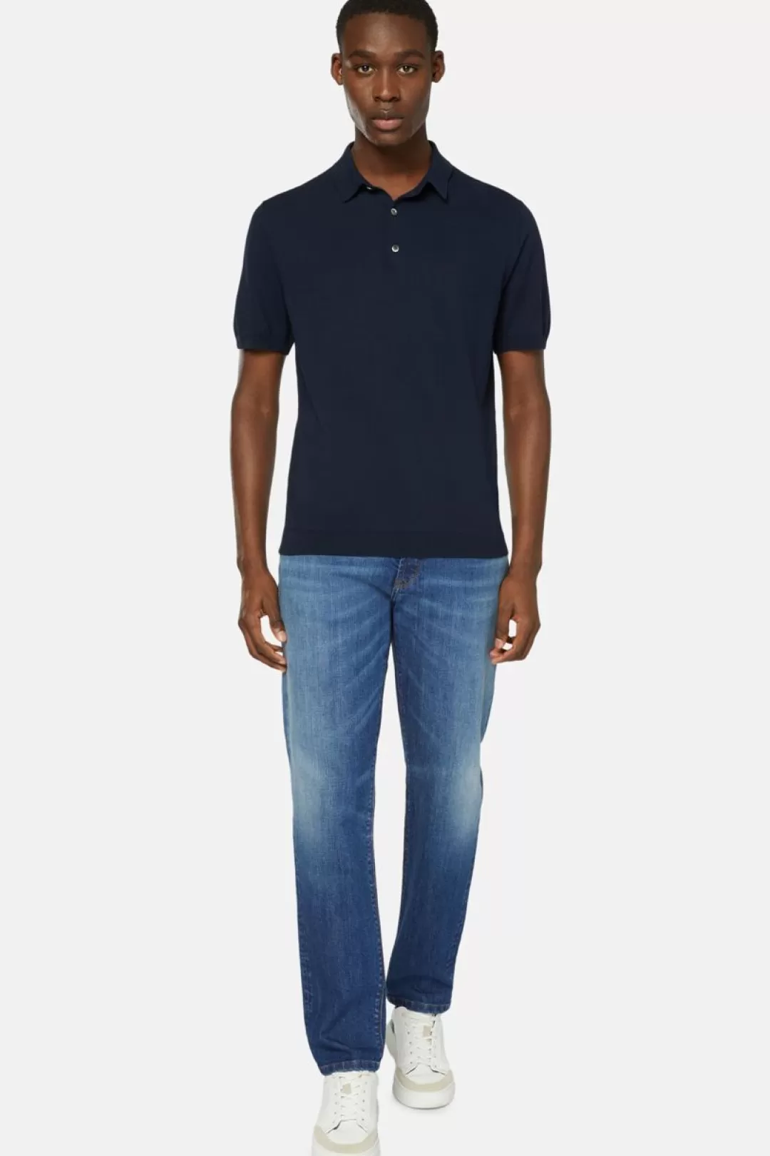 Boggi Polo Di Maglia In Cotone Crepe Navy Discount